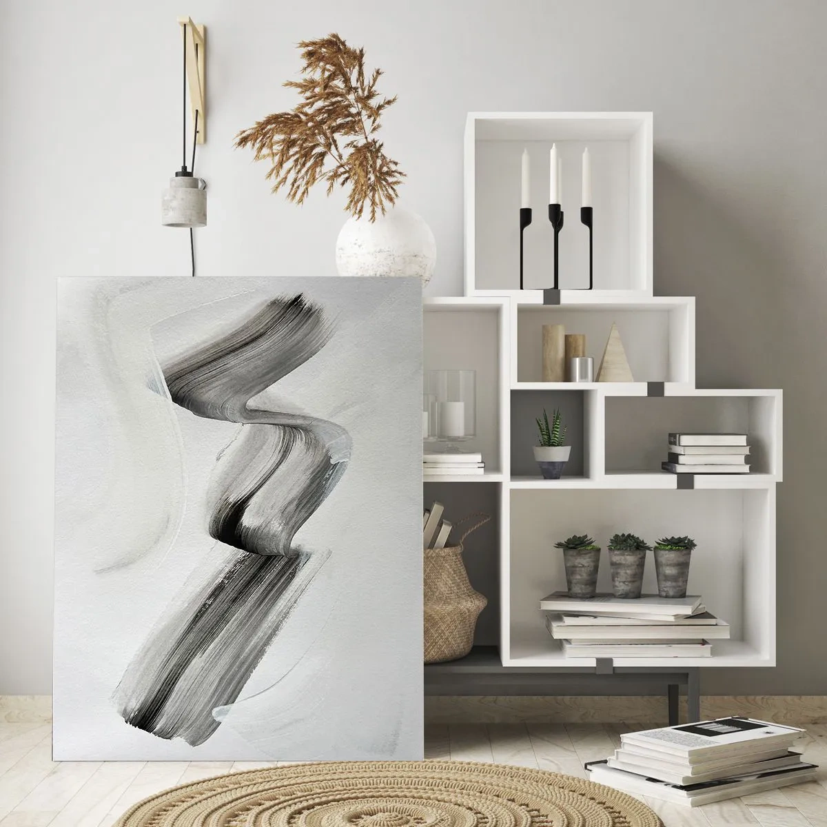 Obraz na szkle - Abstrakcyjny czarno-biały pociągnięcie pędzla na jasnym tle - 70x100cm - Od niechcenia dla zabawy - Nowoczesna dekoracja ścienna do salonu i sypialni ARTTOR