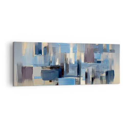 Obraz na płótnie - Geometryczne formy w odcieniach błękitu i beżu - 140x50cm - Błękitna konstrukcja - Nowoczesna dekoracja ścienna do salonu i sypialni ARTTOR