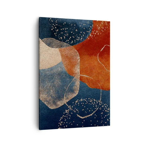 Obraz na płótnie - Abstrakcyjna kompozycja w odcieniach granatu, pomarańczu i złota - 50x70cm - Lekkość bytu - Nowoczesna dekoracja ścienna do salonu, kuchni i sypialni ARTTOR