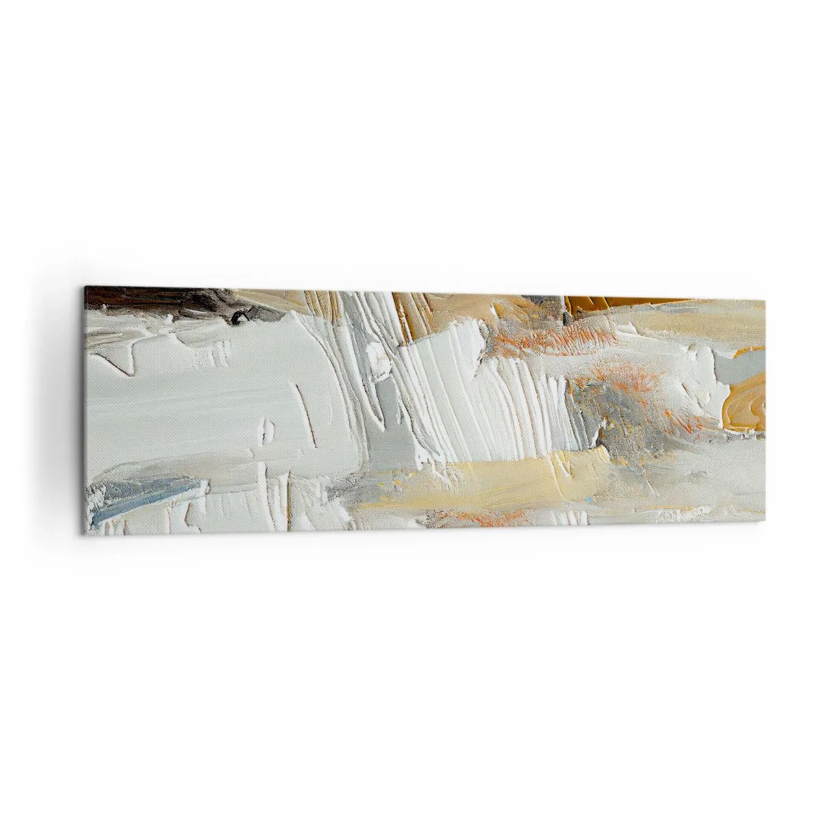 Obraz na płótnie - Teksturalna abstrakcja w odcieniach ziemi i bieli - 160x50cm - Barwne nawarstwienia - Nowoczesna dekoracja ścienna do salonu i sypialni ARTTOR