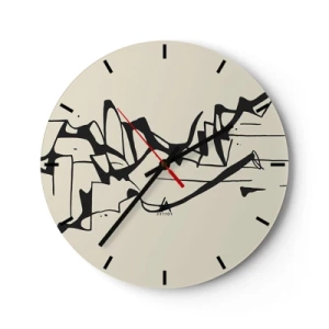 Zegar ścienny - Abstrakcyjne czarne linie na kremowym tle przypominające pejzaż - 30x30cm - Być może pejzaż - Nowoczesna dekoracja ścienna do salonu, kuchni i sypialni ARTTOR