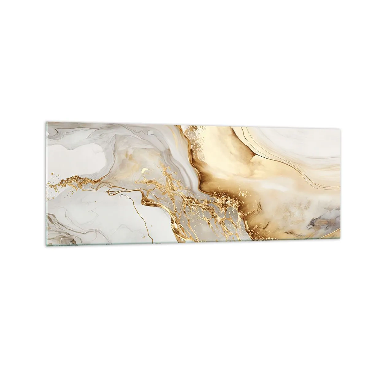 Obraz na szkle - Złote i marmurowe abstrakcyjne wzory na jasnym tle - 140x50cm - Abstrakcja: piękno i dobro - Nowoczesna dekoracja ścienna do salonu i sypialni ARTTOR