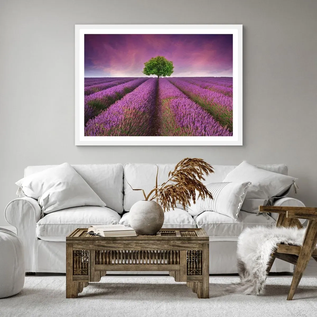 Plakat w białej ramie - Na lawendowych polach - 50x40 cm