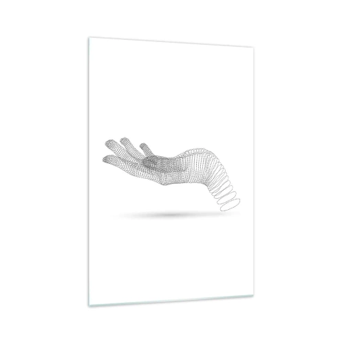 Obraz na szkle - Minimalistyczna ilustracja dłoni stworzona z czarnych kropek na białym tle - 70x100cm - Sprężysta dłoń - Nowoczesna dekoracja ścienna do salonu i sypialni ARTTOR