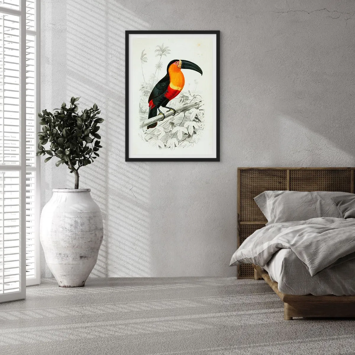 Plakat w czarnej ramie - Papuzi portret - 50x70cm - Ptasie barwy - Nowoczesna dekoracja ścienna do salonu i sypialni ARTTOR