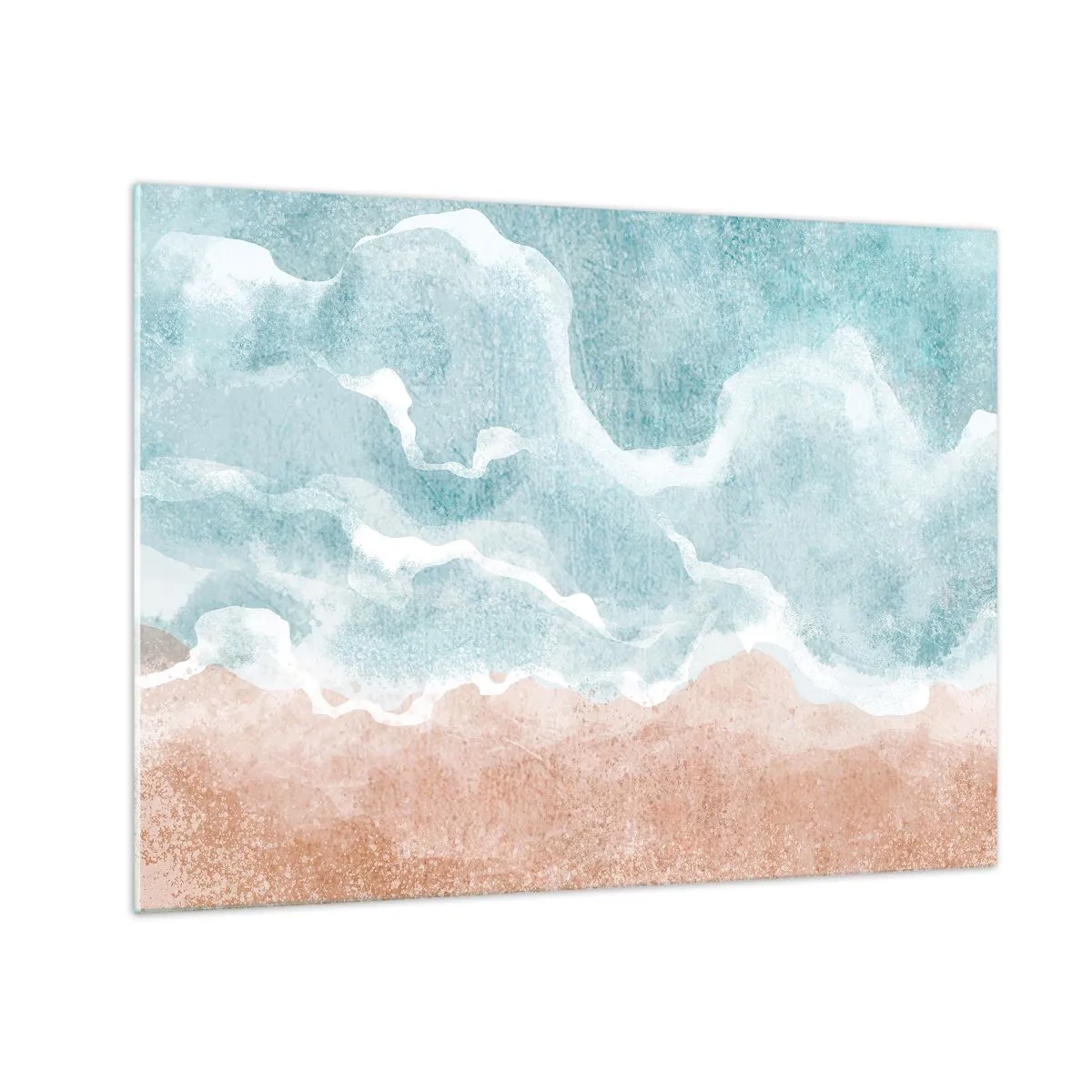 Obraz na szkle - Pastelowe fale w błękitach i beżach tworzące chmurzystą abstrakcję - 70x50cm - Abstrakcja obłoczna - Nowoczesna dekoracja ścienna do salonu i sypialni ARTTOR