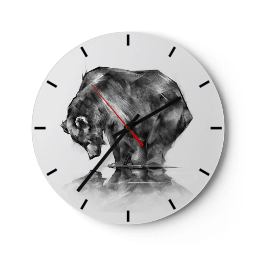 Zegar ścienny - Czarno-biały rysunek niedźwiedzia nad wodą - 30x30cm - Miło zobaczyć się z kimś bliskim - Nowoczesna dekoracja ścienna do salonu, kuchni i sypialni ARTTOR
