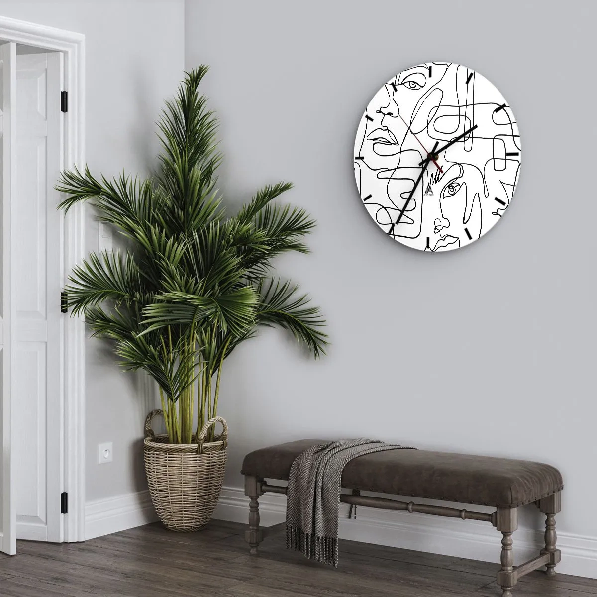 Zegar ścienny - Minimalistyczne szkice twarzy w stylu line art na białym tle - 30x30cm - W splątanych emocjach - Nowoczesna dekoracja ścienna do salonu, kuchni i sypialni ARTTOR