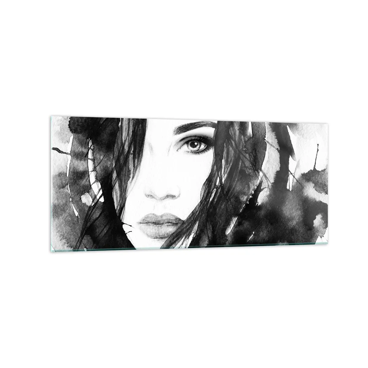 Obraz na szkle - Portret kobiety w czarno-białej akwareli - 120x50cm - Portret damy w czerni i bieli - Nowoczesna dekoracja ścienna do salonu i sypialni ARTTOR