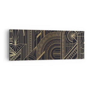 Obraz na płótnie - Złote geometryczne wzory na czarnym tle w stylu art deco - 140x50cm - Koncepty, idee, plany - Nowoczesna dekoracja ścienna do salonu i sypialni ARTTOR