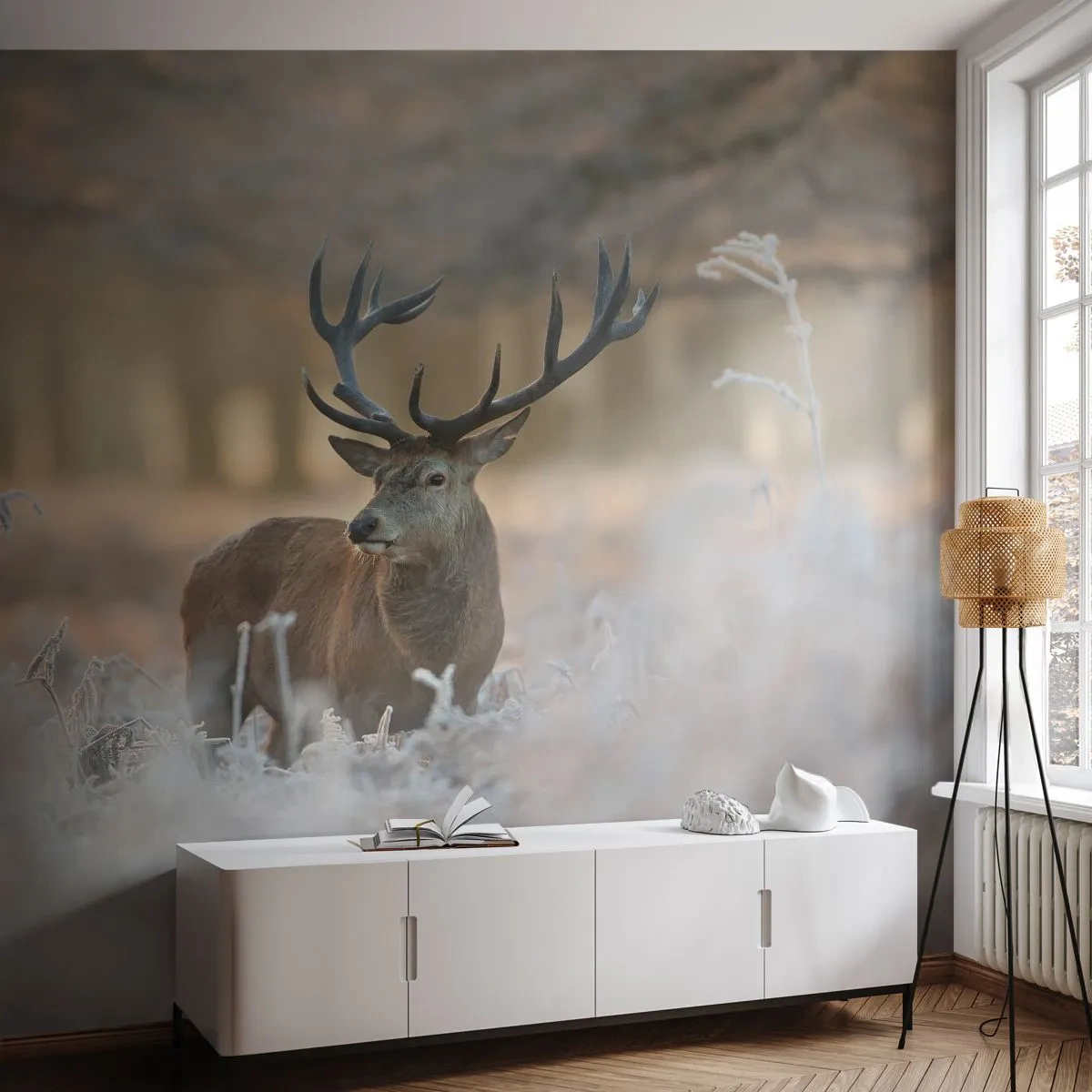 Fototapeta Standard Eco - Rześki poranek - Krajobraz, Jeleń, Zwierzęta - 350x256 cm