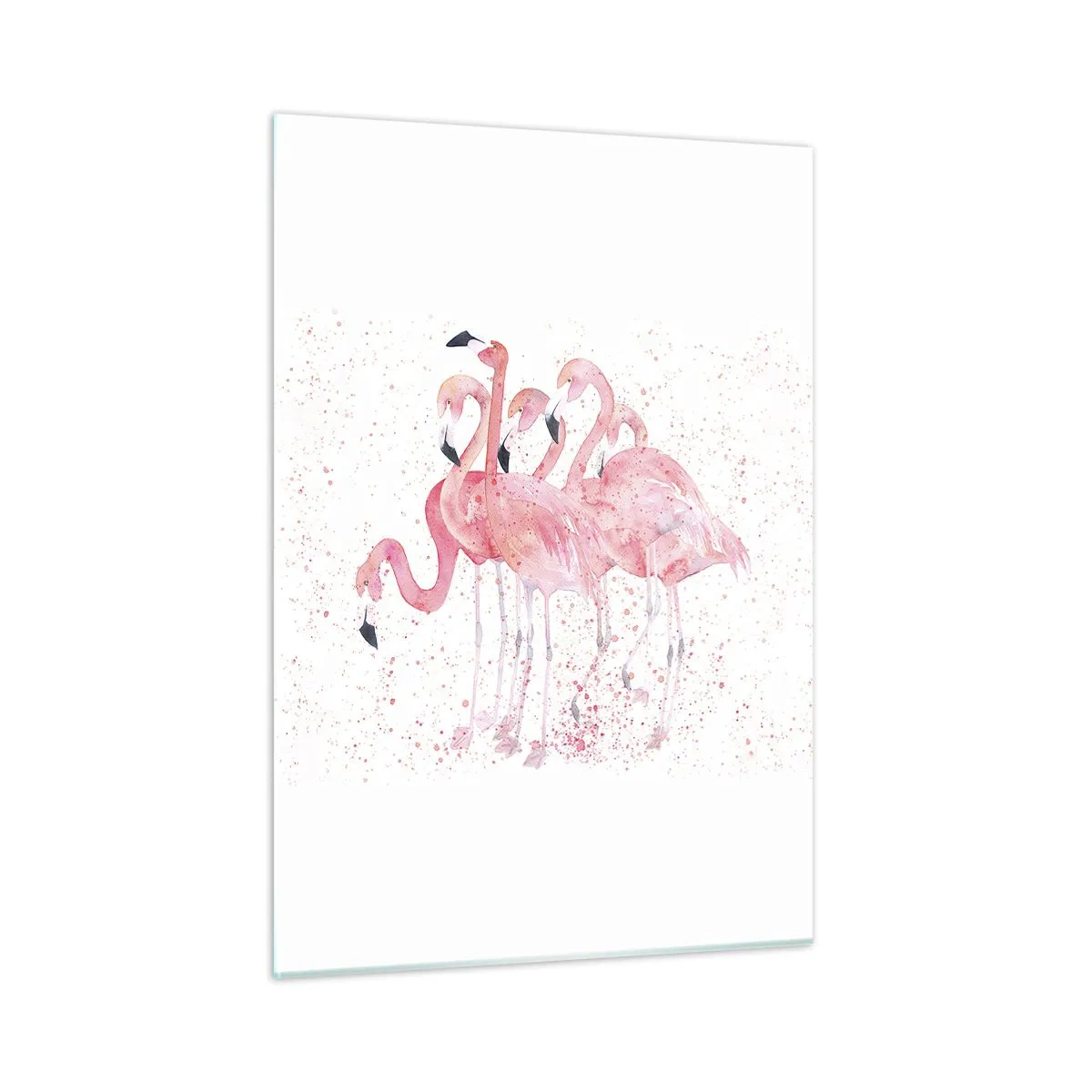 Obraz na szkle - Akwarelowe flamingi na jasnym tle z delikatnymi plamkami - 50x70cm - Różowy ansambl - Nowoczesna dekoracja ścienna do salonu, kuchni i sypialni ARTTOR