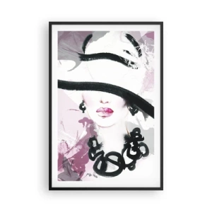 Plakat w czarnej ramie - Portret damy w czerni i różu - 61x91 cm