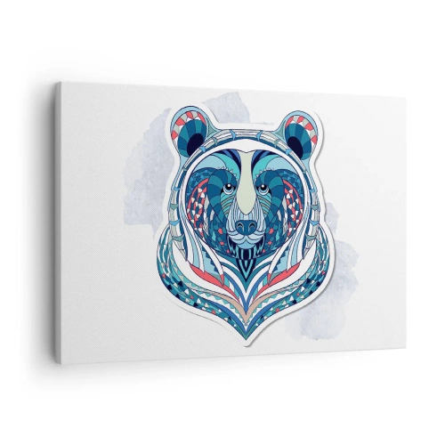 Obraz na płótnie - Geometryczny niedźwiedź w odcieniach niebieskiego i czerwonego - 70x50cm - Eviva Grenlandia! - Nowoczesna dekoracja ścienna do salonu i sypialni ARTTOR