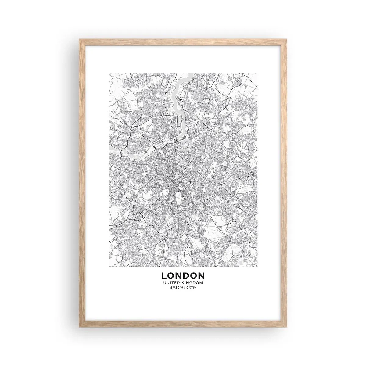 Plakat w ramie jasny dąb - Mapa londyńskiego labiryntu - 50x70 cm