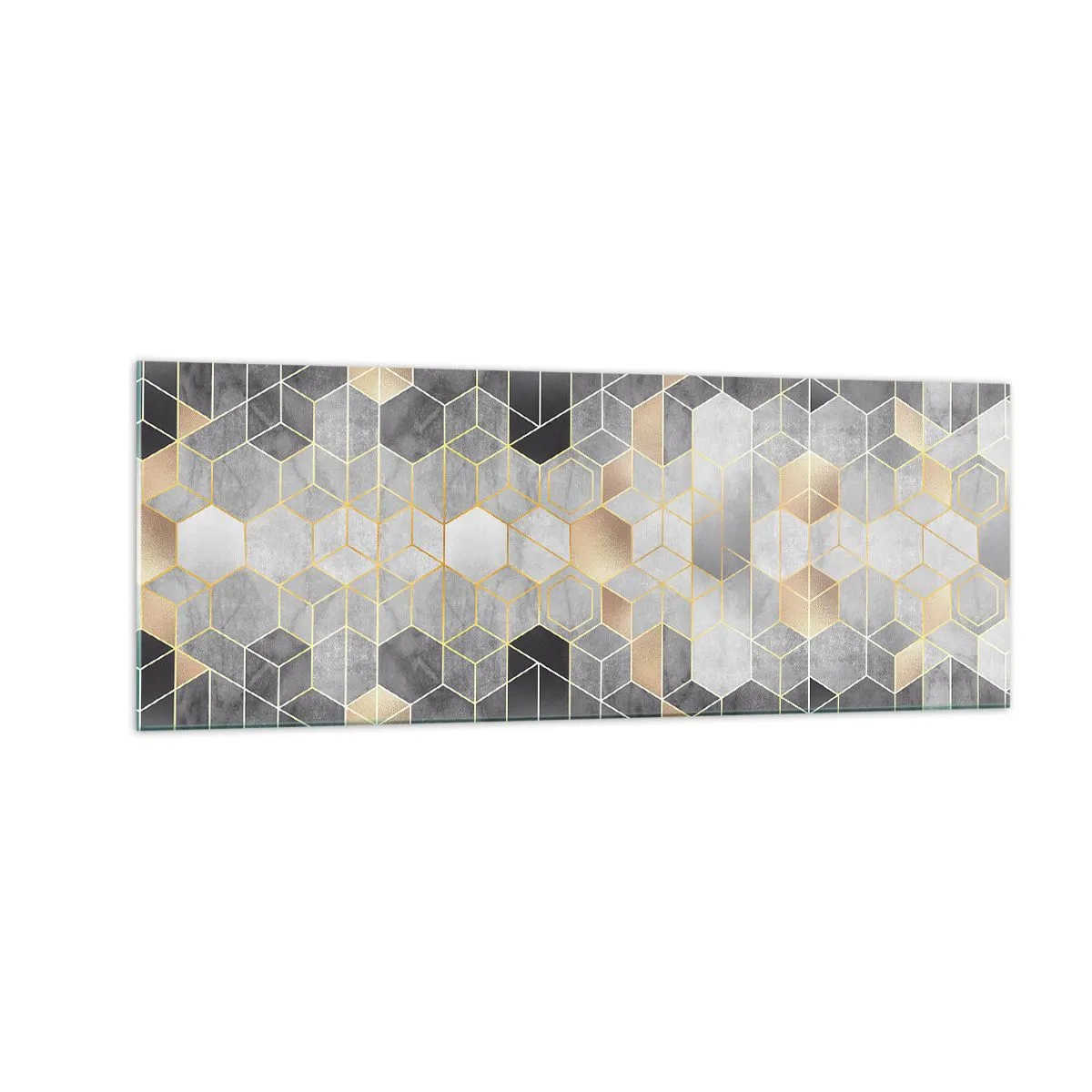 Obraz na szkle - Geometryczny wzór w złotych odcieniach - 140x50cm - Diamentowa kompozycja - Nowoczesna dekoracja ścienna do salonu i sypialni ARTTOR