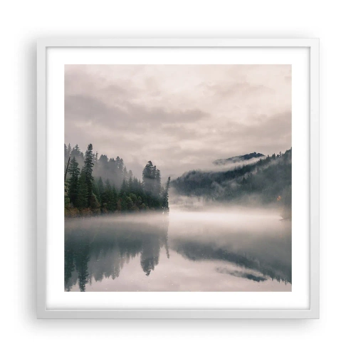 Plakat w białej ramie - W zadumie, we mgle - 50x50 cm