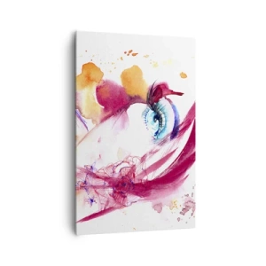 Obraz na płótnie - Abstrakcyjna twarz z wyrazistymi oczami i akcentami w czerwieni - 80x120cm - W bliskości świat rozkwita - Nowoczesna dekoracja ścienna do salonu i sypialni ARTTOR