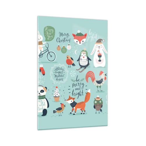 Obraz na szkle - Świąteczna ilustracja zwierząt w zimowym klimacie - 70x100cm - Niech zawsze już będą święta! - Nowoczesna dekoracja ścienna do salonu i sypialni ARTTOR