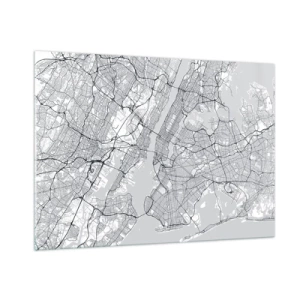 Obraz na szkle - Mapa wielkomiejskich ulic i dzielnic w monochromatycznej formie - 100x70cm - Anatomia metropolii - Nowoczesna dekoracja ścienna do salonu, kuchni i sypialni ARTTOR
