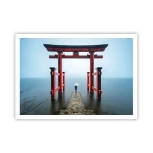 Plakat - Brama torii nad spokojnym jeziorem w Japonii - 100x70cm - Japońska zaduma - Nowoczesna dekoracja ścienna do salonu i sypialni ARTTOR