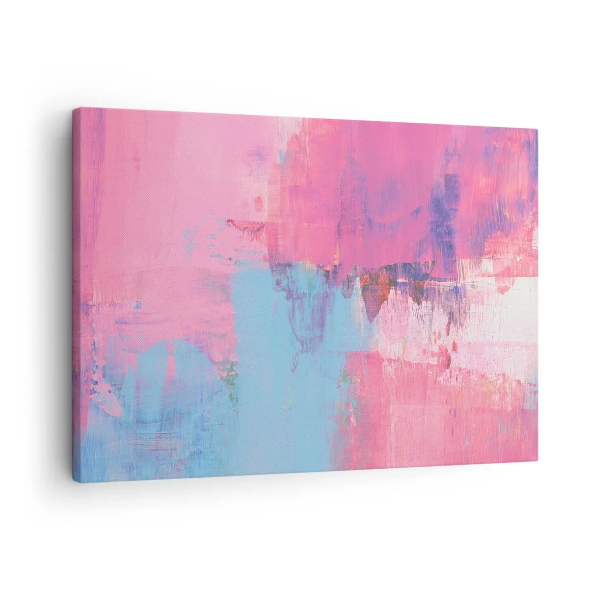 Obraz na płótnie - Abstrakcyjna kompozycja w różu i błękicie - 70x50cm - Róż, błękit i szczypta światła - Nowoczesna dekoracja ścienna do salonu i sypialni ARTTOR