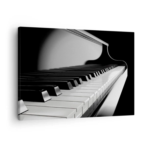 Obraz na płótnie - Harmonia kształtów i barw - Fortepianowe klawisze w eleganckim czarno-białym ujęciu - 70x50cm