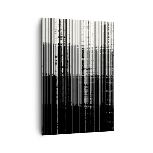 Obraz na płótnie - Abstrakcyjna kompozycja linii w kontrastowej czerni i bieli - 70x100cm - Fale i drgania - Nowoczesna dekoracja ścienna do salonu i sypialni ARTTOR