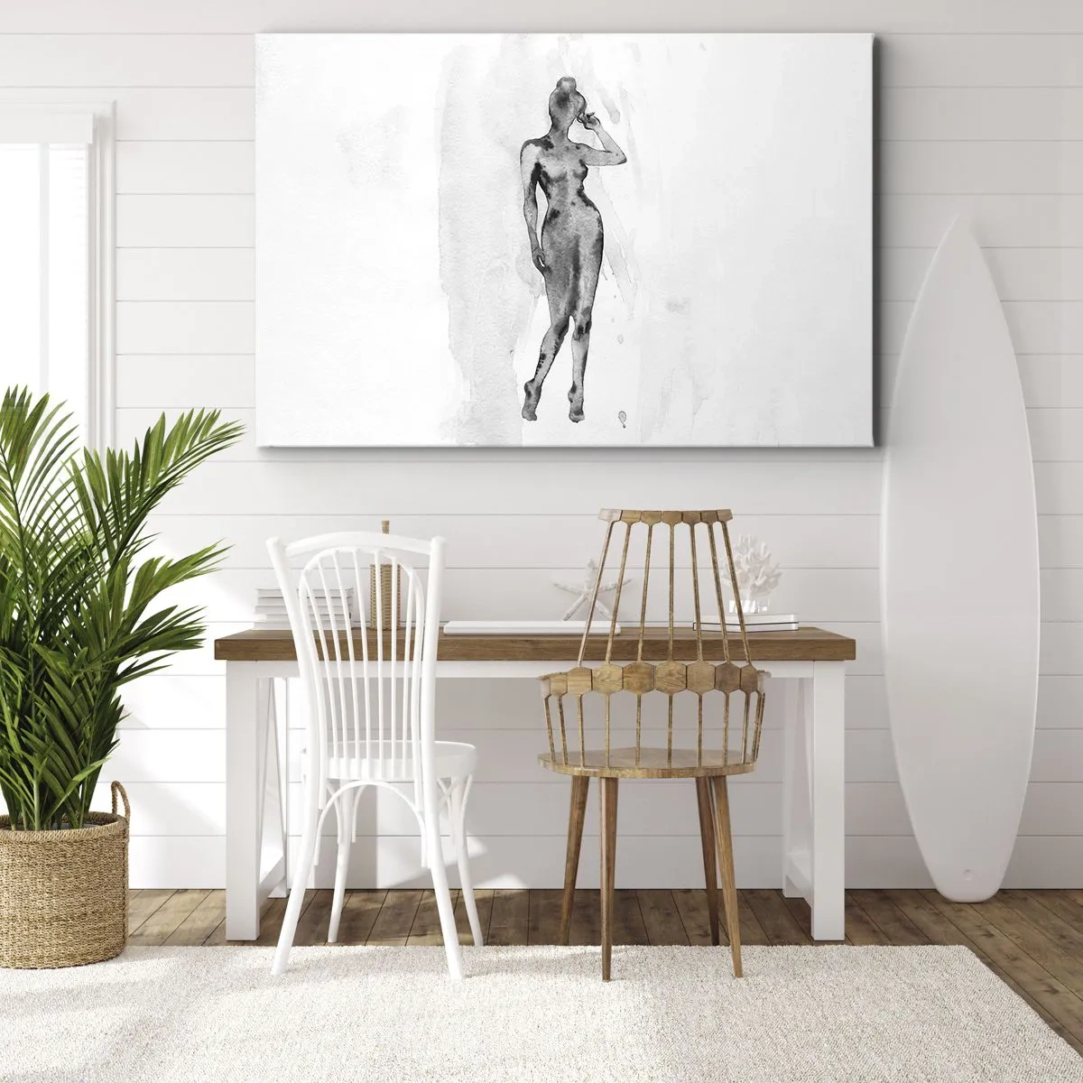 Obraz na płótnie - Szkic sylwetki kobiety w odcieniach szarości - 70x50cm - Studium ideału kobiecości - Nowoczesna dekoracja ścienna do salonu i sypialni ARTTOR