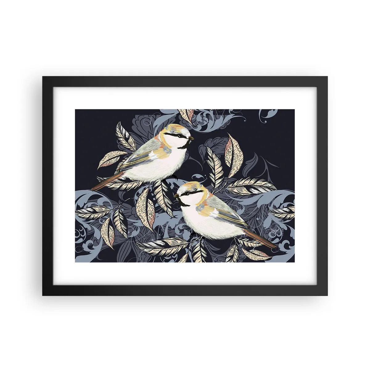 Plakat w czarnej ramie - Żółto-błękitny trel - 40x30 cm