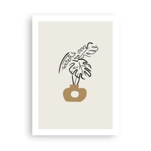 Plakat - Minimalistyczny rysunek monstery w wazonie - 50x70cm - Monstera – ozdoba domu - Nowoczesna dekoracja ścienna do salonu, kuchni i sypialni ARTTOR