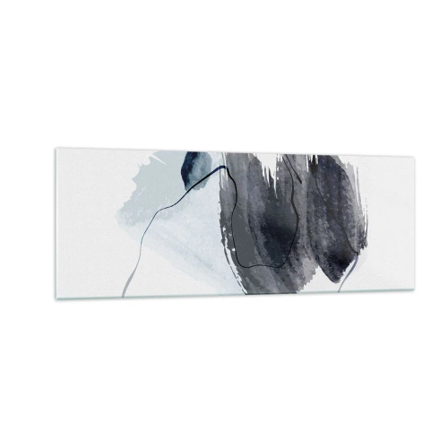 Obraz na szkle - Abstrakcyjna kompozycja w odcieniach szarości i błękitu - 140x50cm - Intensywność i ruch - Nowoczesna dekoracja ścienna do salonu i sypialni ARTTOR