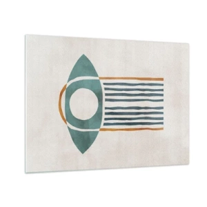 Obraz na szkle - Geometryczna forma z kołem i liniami w odcieniach zieleni i rudości - 70x50cm - Znaki i rytuały - Nowoczesna dekoracja ścienna do salonu i sypialni ARTTOR