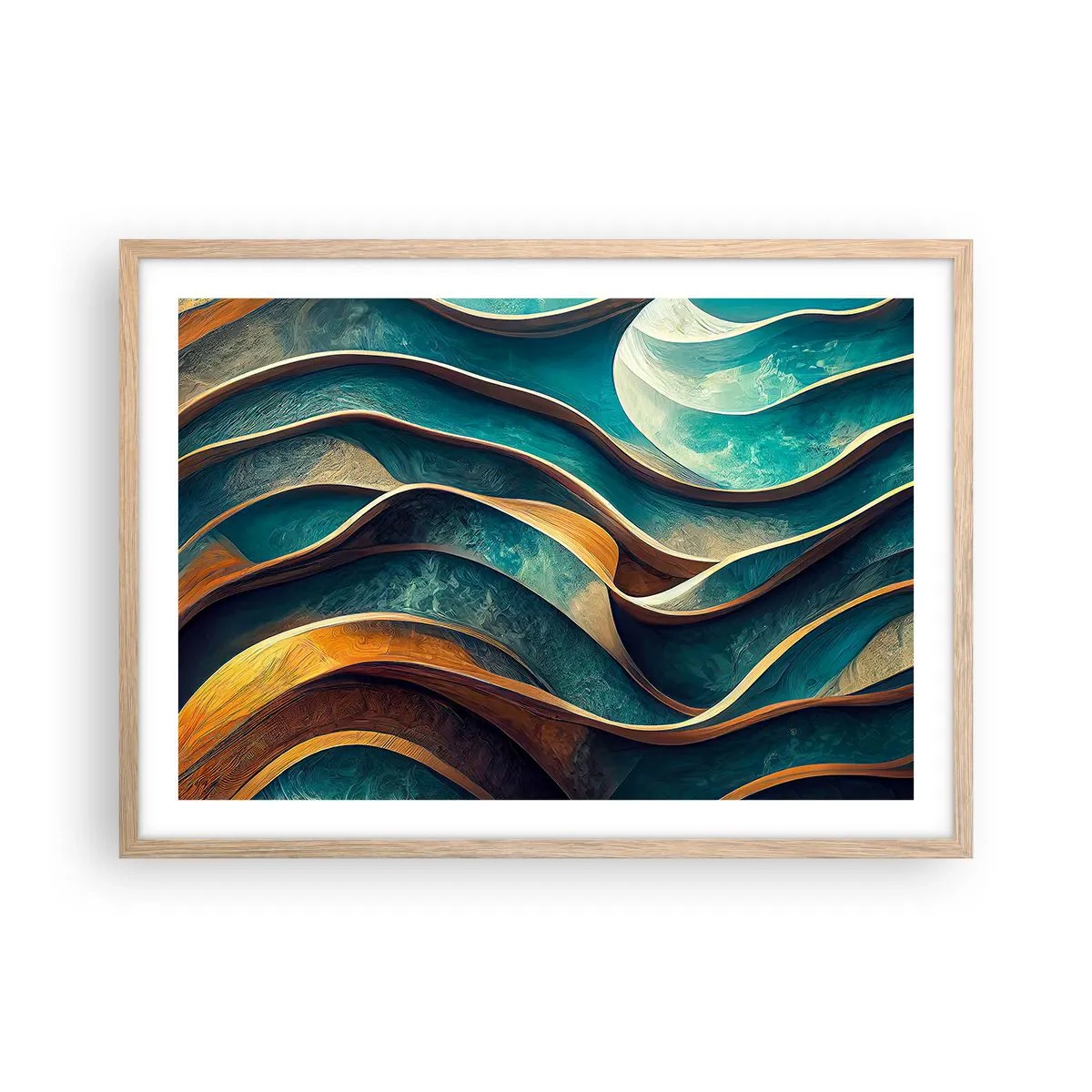 Plakat w ramie jasny dąb - Meandry błękitu - 70x50 cm