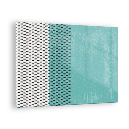 Obraz na szkle - Nowoczesna abstrakcja w turkusowo-białej kolorystyce - 70x50cm - Kompozycja zrównoważona - Nowoczesna dekoracja ścienna do salonu i sypialni ARTTOR