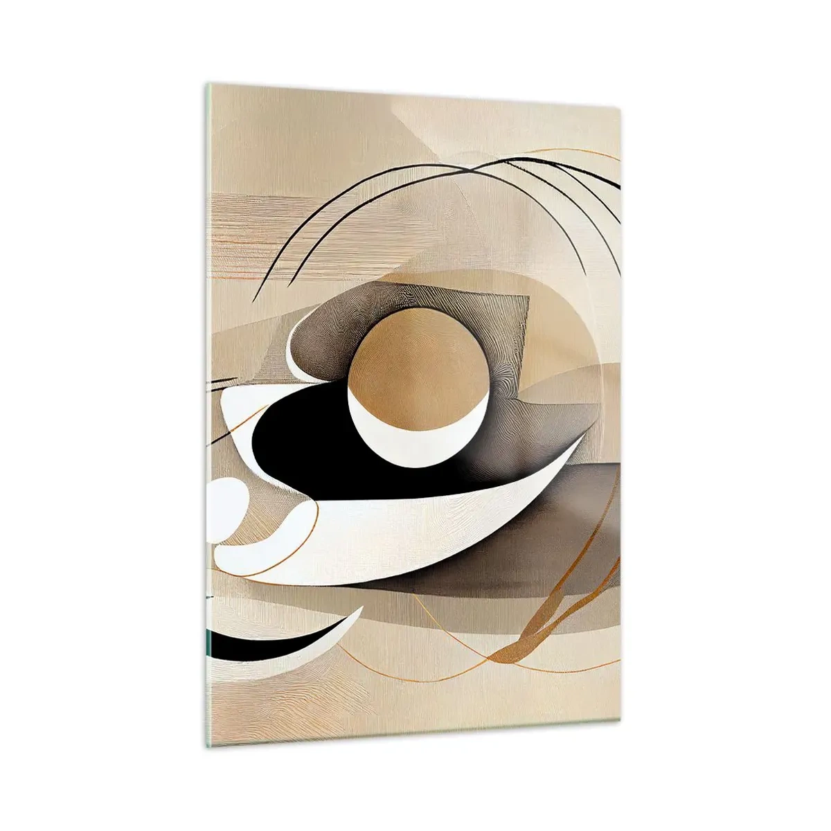 Obraz na szkle - Minimalistyczna abstrakcja w beżach z geometrycznymi kształtami - 50x70cm - Kompozycja: istota rzeczy - Nowoczesna dekoracja ścienna do salonu, kuchni i sypialni ARTTOR