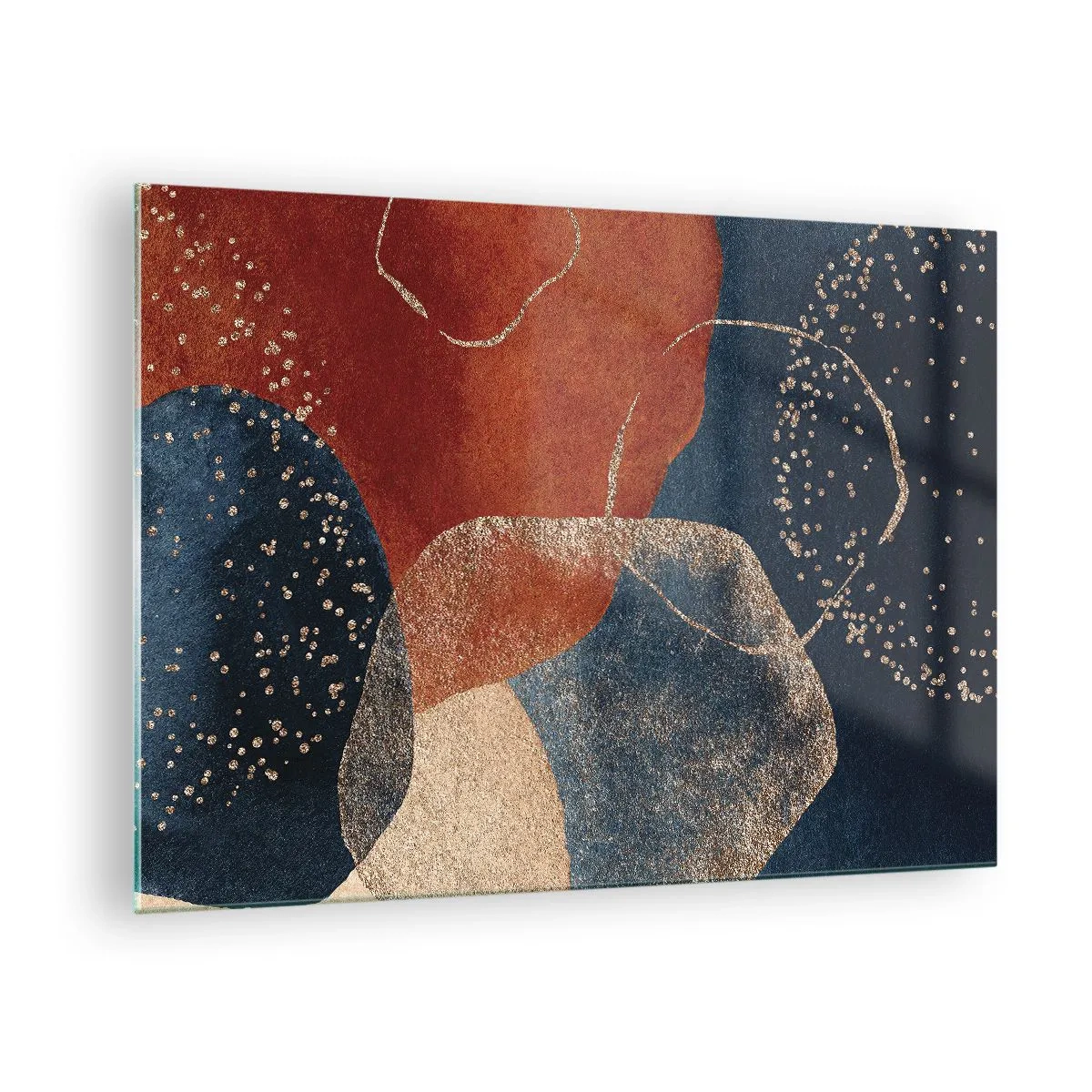 Obraz na szkle - Abstrakcyjne kształty w odcieniach granatu i miedzi - 70x50cm - Lekkość bytu - Nowoczesna dekoracja ścienna do salonu i sypialni ARTTOR