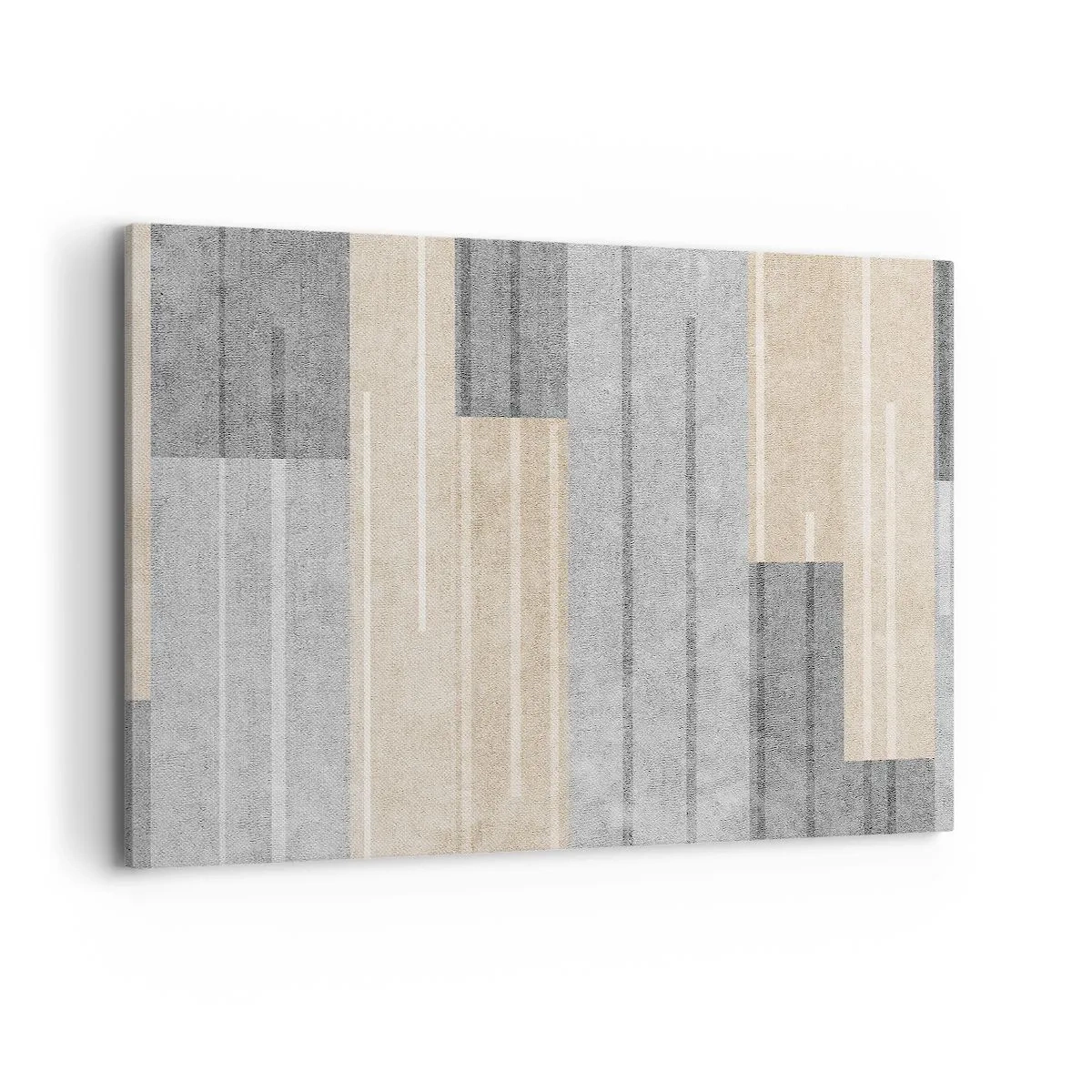 Obraz na płótnie - Geometryczna kompozycja w odcieniach szarości i beżu - 100x70cm - Kompozycja: trzymać pion - Nowoczesna dekoracja ścienna do salonu, kuchni i sypialni ARTTOR