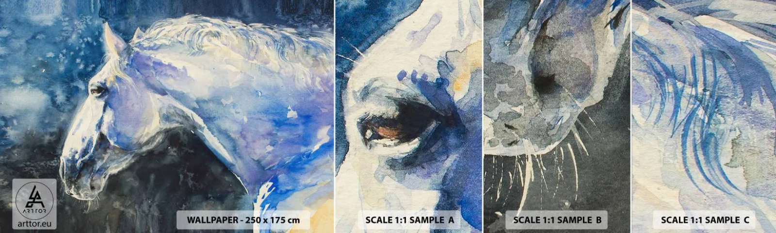 Fototapeta Próbka Samoprzylepna Deluxe Sticker - Portret w błękitnej poświacie - Koń, Malarstwo, Zwierzęta - 100x30 cm