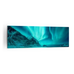 Obraz na płótnie - Zorza polarna nad górskim krajobrazem w zimowej scenerii - 160x50cm - Cuda północy - Nowoczesna dekoracja ścienna do salonu i sypialni ARTTOR