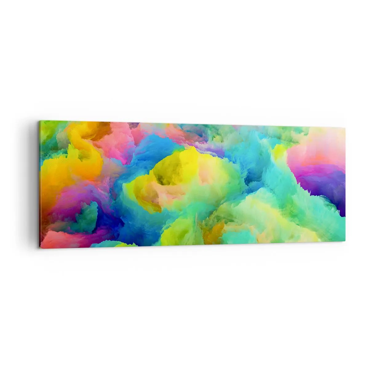 Obraz na płótnie - Abstrakcyjna kompozycja w tęczowych barwach - 140x50cm - Tęczowy puch - Nowoczesna dekoracja ścienna do salonu i sypialni ARTTOR