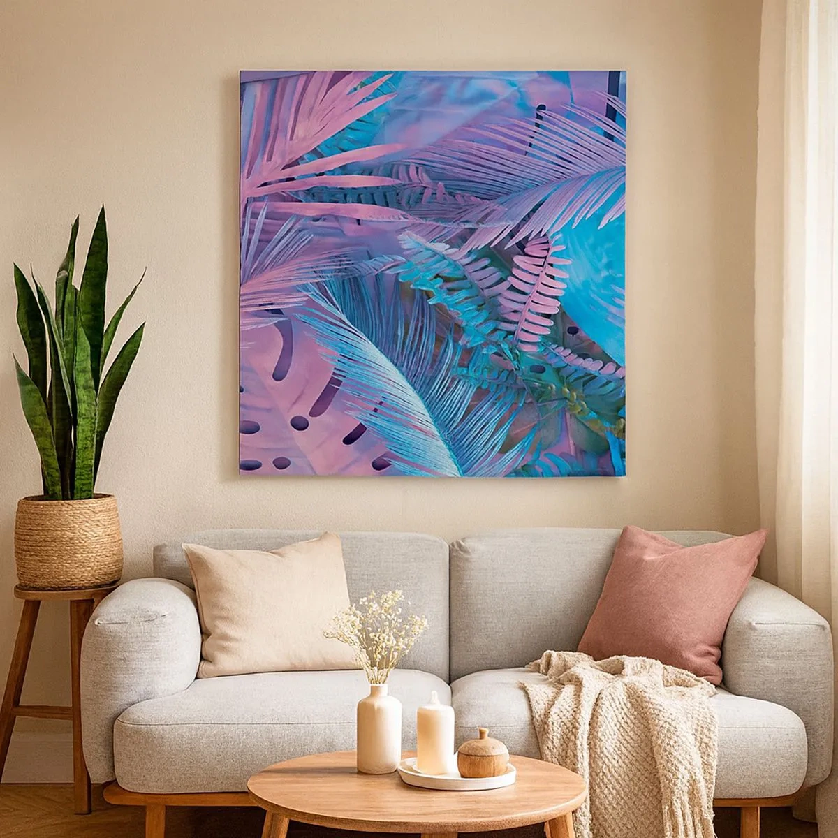 Obraz na płótnie - Tropiki w różu i błękicie - 30x30 cm