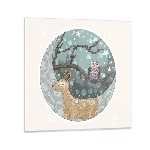 Obraz na szkle - Bajkowa, leśna noc - 70x70 cm
