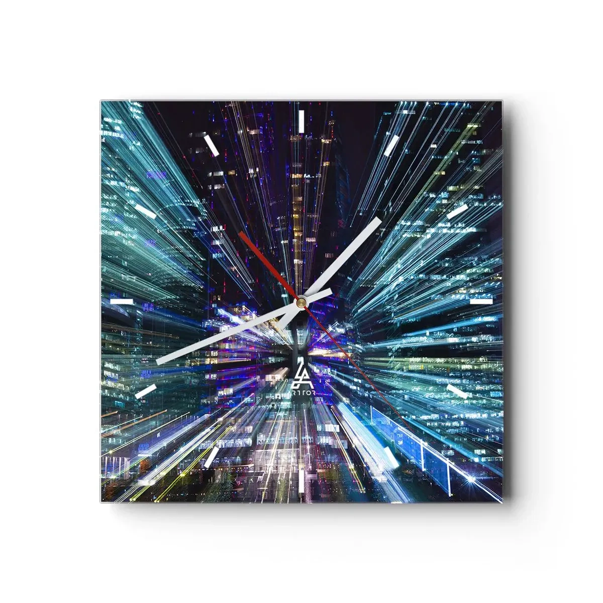Zegar ścienny - Dynamiczny widok miasta nocą z efektem świetlnym - 30x30cm - Przejście w nadprzestrzeń - Nowoczesna dekoracja ścienna do salonu i sypialni ARTTOR