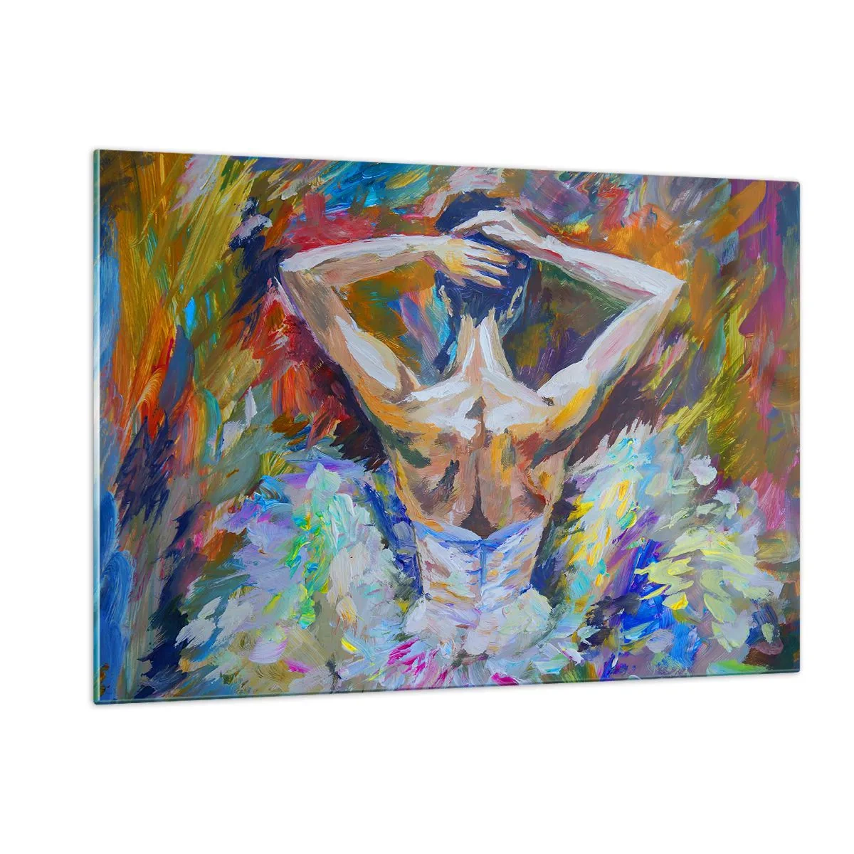 Obraz na szkle - Baletnica w ekspresyjnym malarskim stylu pełnym kolorów - 120x80cm - To może być wszysko - Nowoczesna dekoracja ścienna do salonu, kuchni i sypialni ARTTOR