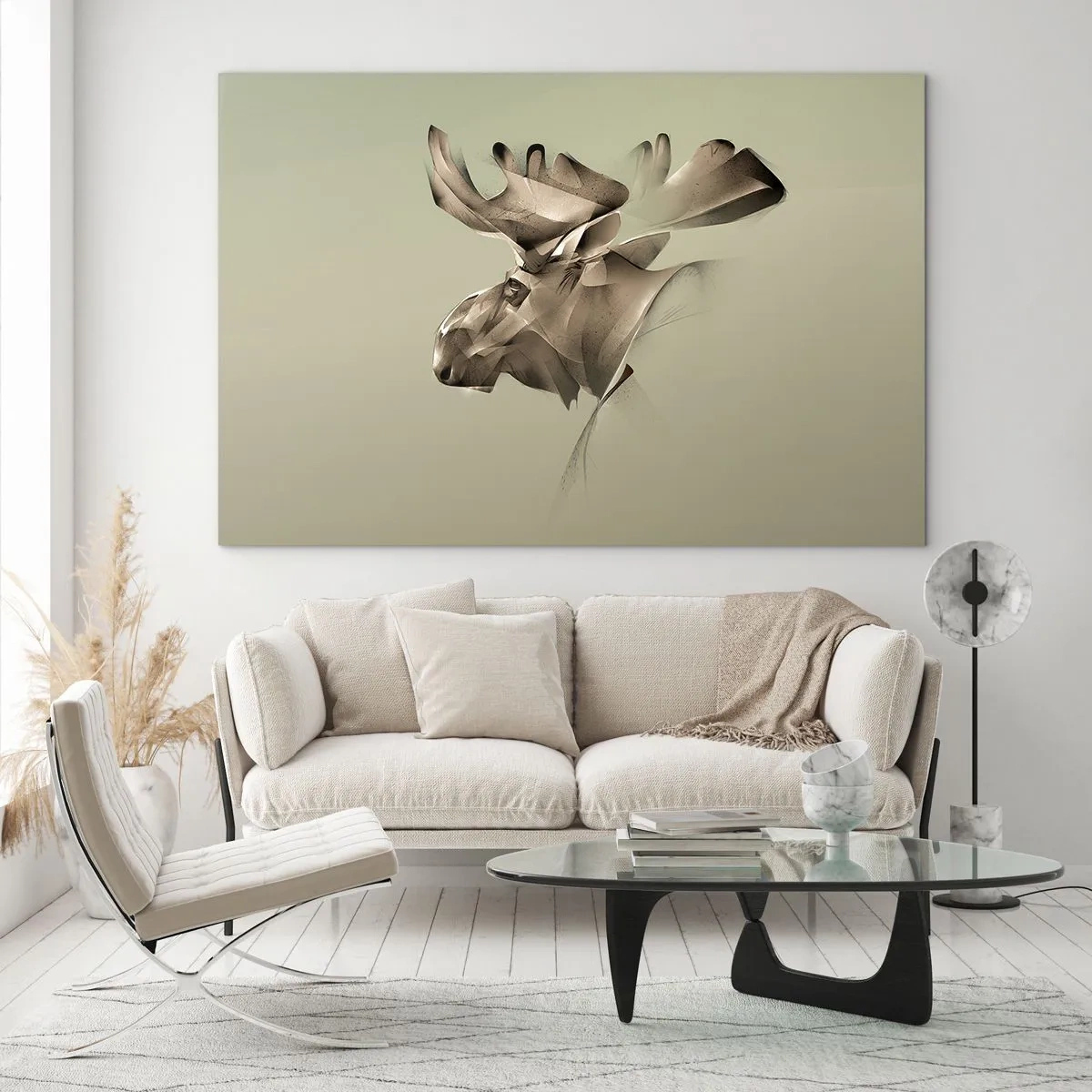 Obraz na szkle - Nowoczesny wizerunek łosia na zielonym tle - 100x70cm - Łagodna siła spokoju - Nowoczesna dekoracja ścienna do salonu, kuchni i sypialni ARTTOR