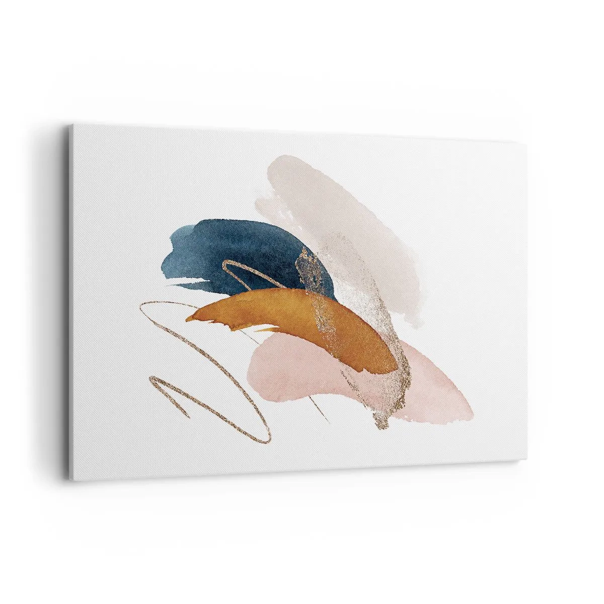 Obraz na płótnie - Abstrakcyjne pociągnięcia w pastelowych kolorach z akcentami złota - 100x70cm - Kompozycja uskrzydlona - Nowoczesna dekoracja ścienna do salonu, kuchni i sypialni ARTTOR