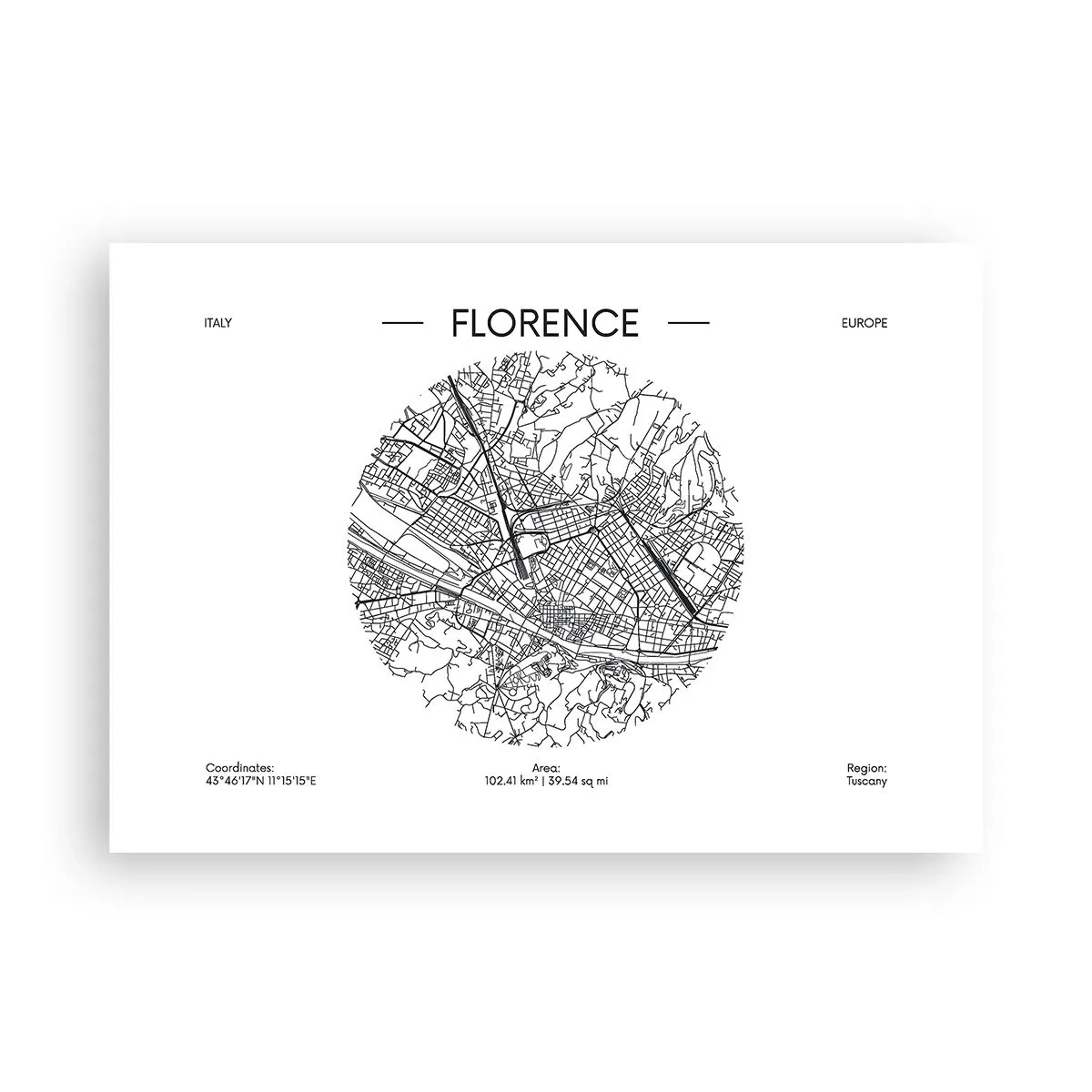 Plakat - Mapa Florencji w minimalistycznym, czarno-białym stylu - 100x70cm - Anatomia Florencji - Nowoczesna dekoracja ścienna do salonu i sypialni ARTTOR