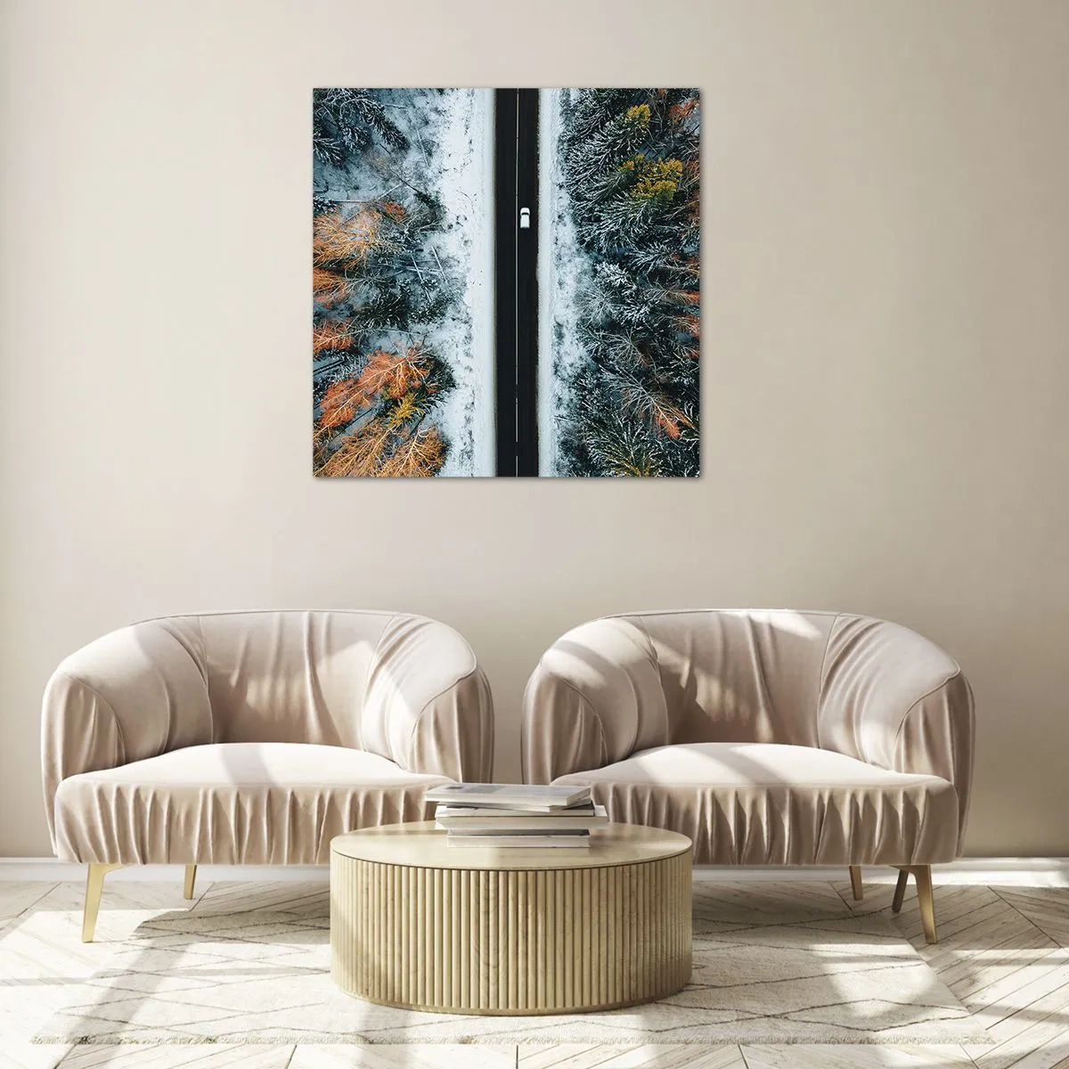 Obraz na szkle - Przeciąć zimowy las - 70x70 cm