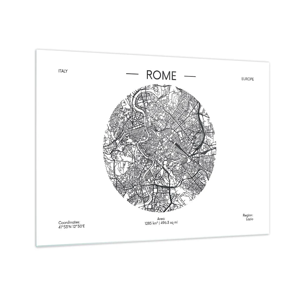 Obraz na szkle - Mapa Rzymu w formie szczegółowego rysunku ulicznego - 70x50cm - Anatomia Rzymu - Nowoczesna dekoracja ścienna do salonu i sypialni ARTTOR
